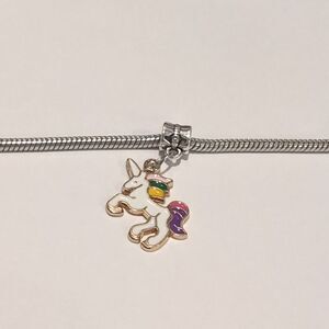 Silver Gold Rainbow Unicorn Enamel‎ Dangle Charm for Pandora Style Bracelet
